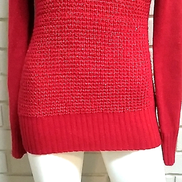 By By Red Sequin & Sparkle Cowl Neck Sweater. Size Medium - Picture 3 of 9